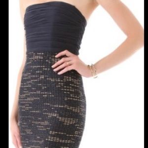 Navy and Gold Alice and Olivia Strapless Dress